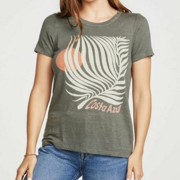 Chaser Olive Green Costa Azul Linen Short Sleeve Graphic T-Shirt - Picture 2 of 7